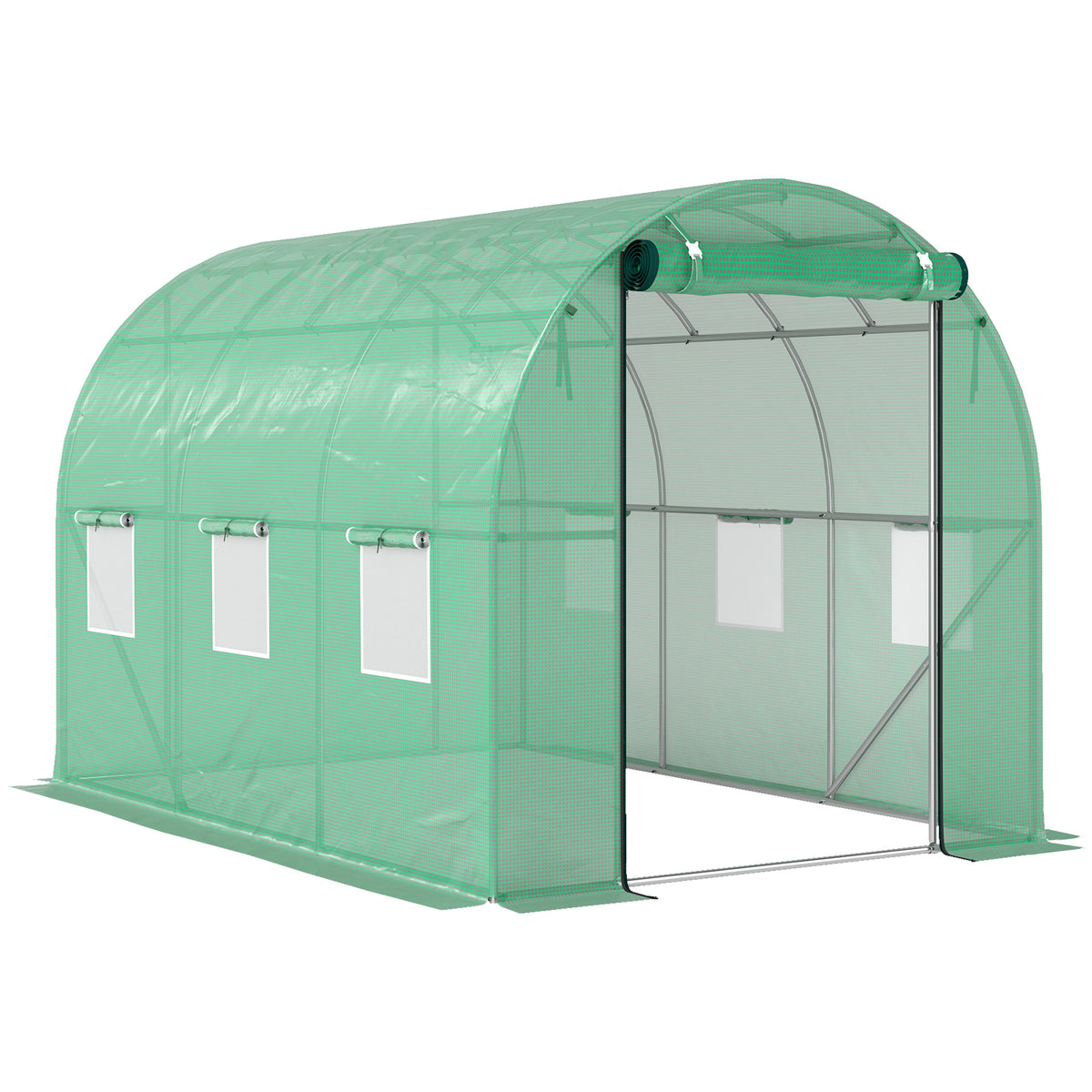 Estufa tipo túnel com cobertura plástica e estrutura de aço, tenda de estufa acessível com portas de enrolar, Verde — foto 1