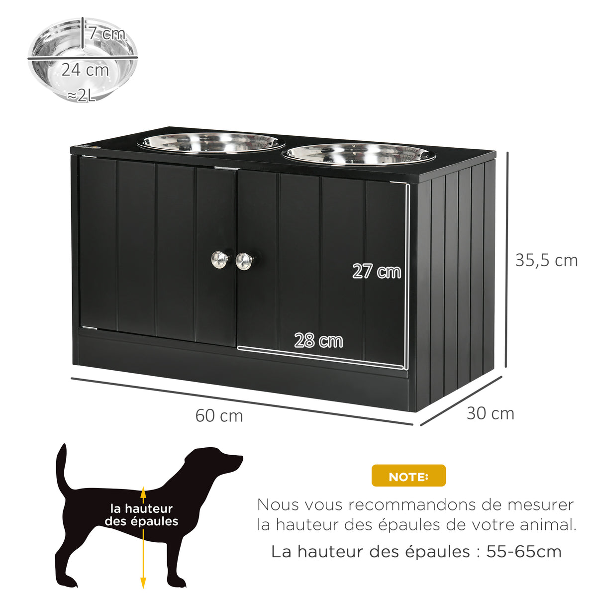 Comedouro Elevado para Cães com 2 Tigelas de Aço Inoxidável e Espaço de Armazenamento Oculto 60x30x35,5 cm Branco — foto 2