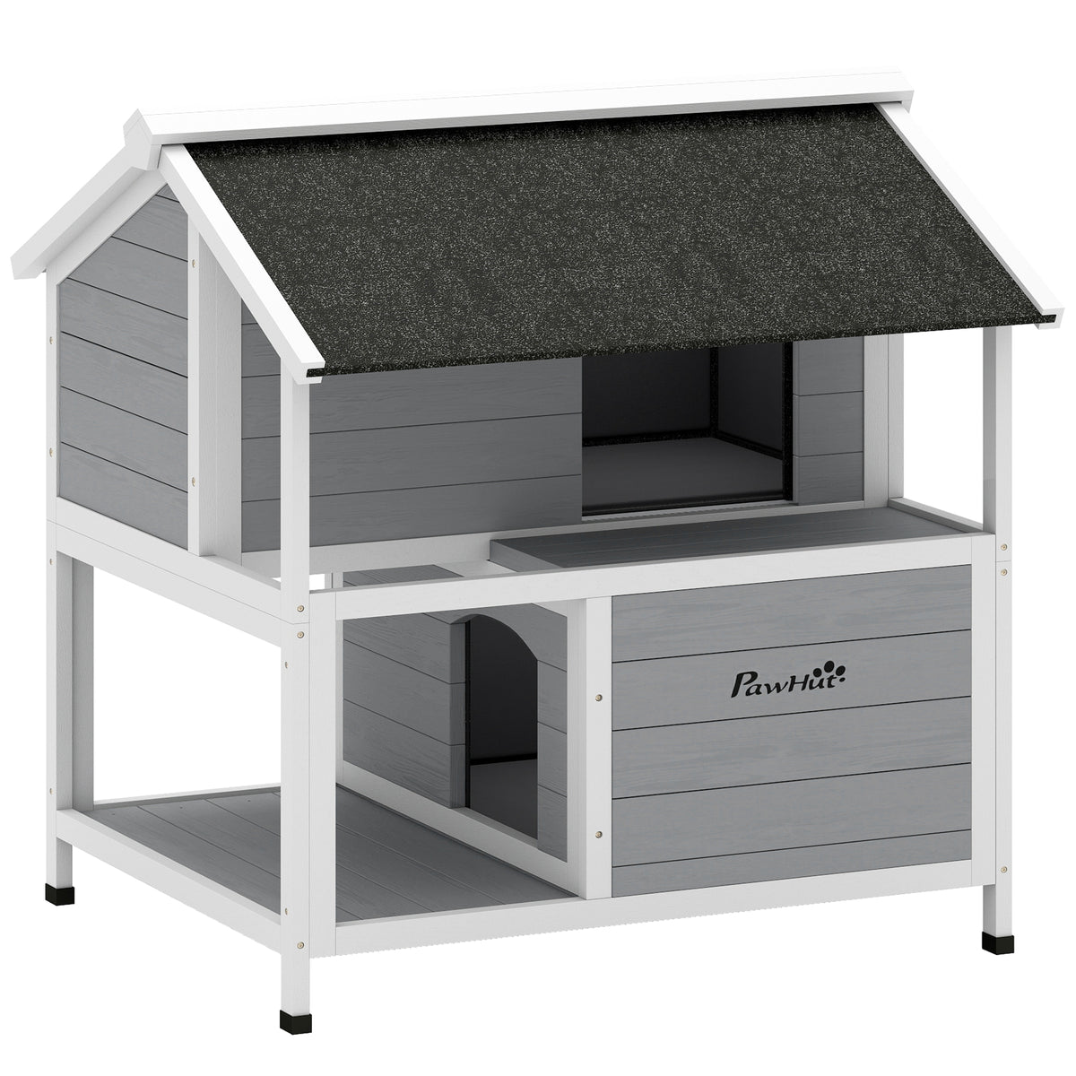 Casinha para Gatos Externa Refúgio para Gatos ao Ar Livre à Prova D'água Teto Retrátil Madeira de Abeto 80x93x95 cm Cinza — foto 1