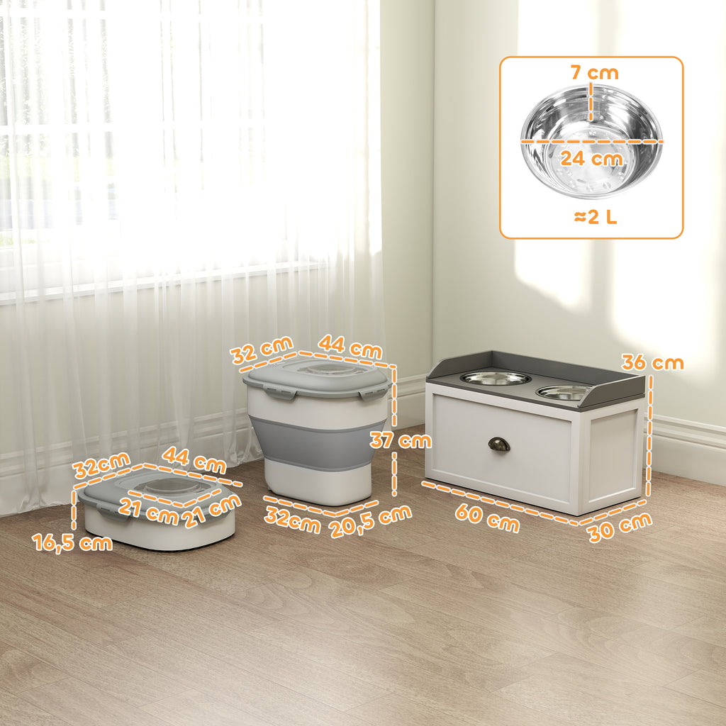 Conjunto de 1 Comedouro Elevado para Cães Grandes com 2 Tigelas de Aço Inoxidável e 1 Recipiente de Comida Branco — foto 2