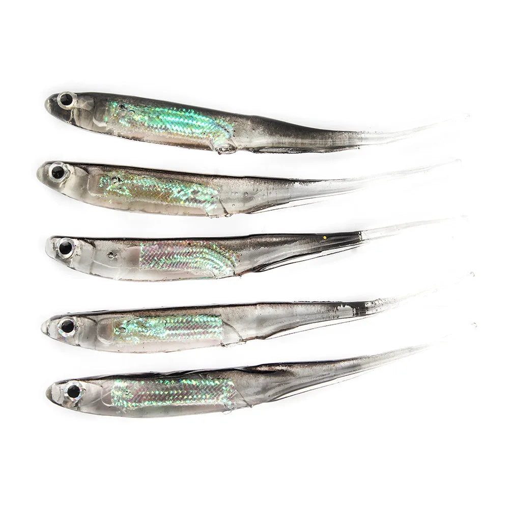 5 pçs/lote isca macia de pesca 7cm 7.5cm 1.7g 2.3g 2.7g t cauda peixe iscas de pesca arco-íris cor - Tip lure — foto 1