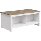 Mesa de Centro Retangular Mesa de Sala Moderna com 4 Compartimentos Abertos 110x55x45,5 cm Carvalho e Branco — foto 1