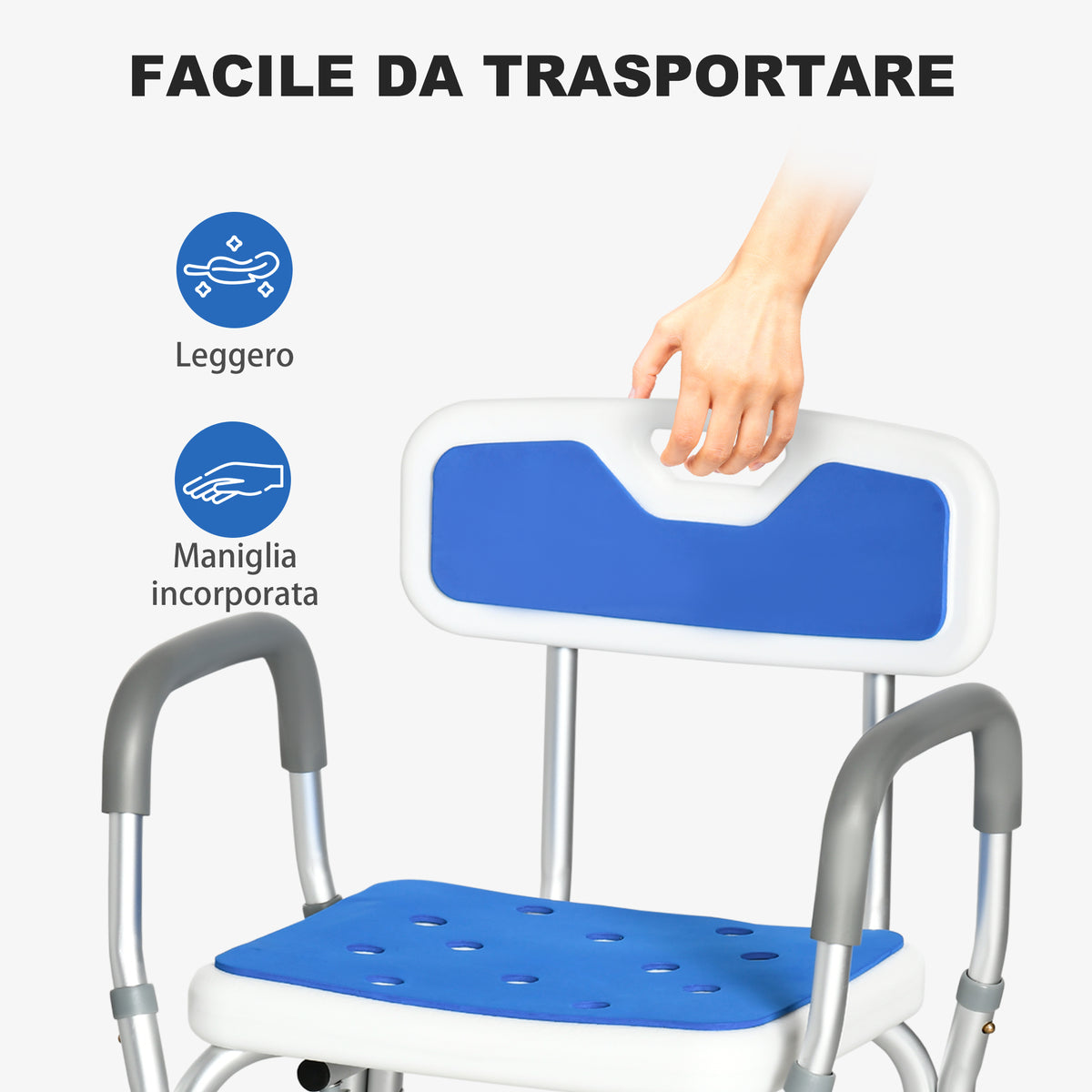 Cadeira de Duche com Almofadado e Altura Regulável Braços e Pés de Ventosa — foto 2