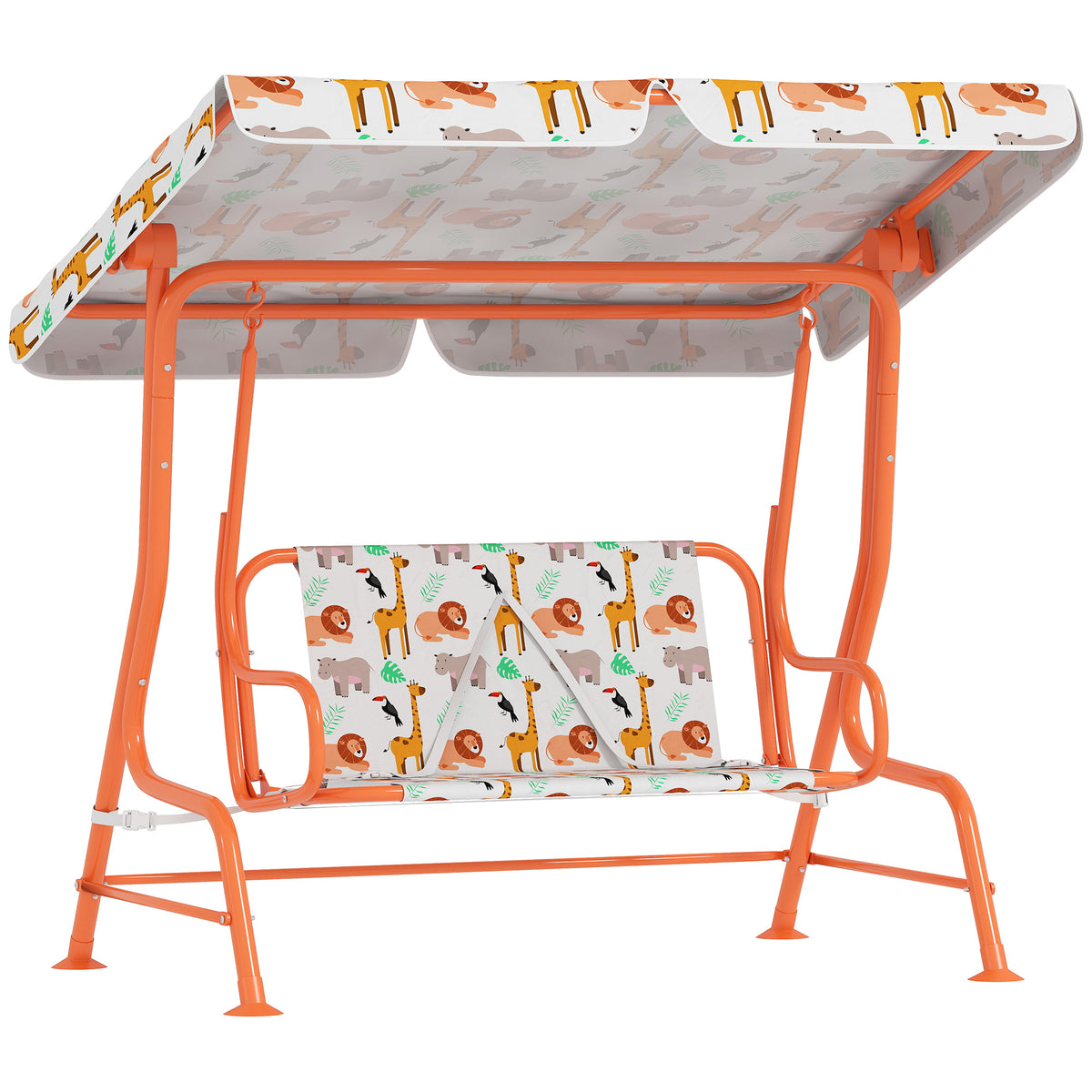 Baloiço Infantil Exterior 2 Lugares com Toldo Ajustável e Cintos de Segurança Baloiço para Jardim e Interior em Aço e Oxford Máx 60kg 112x75x120 cm Laranja — foto 1