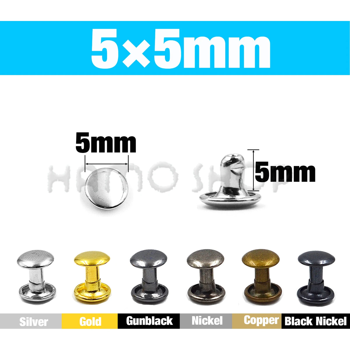 Rebites metálicos de tampa dupla 5x5 mm em 4 cores misturadas (80 unidades) — foto 1
