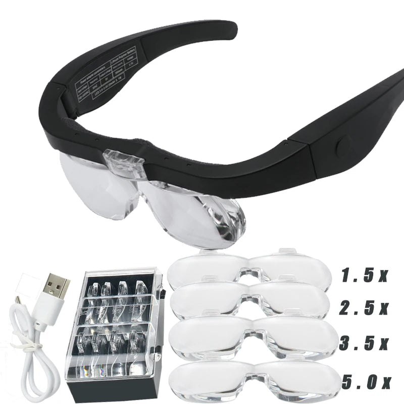 Lupa 1.5x 2.5x 3.5x 5.0x usb recarregável com luz led para leitura joalheiros relojoeiro reparação vestindo — foto 2