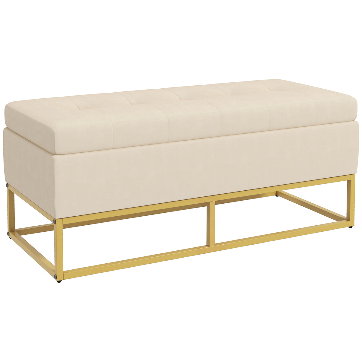 Banco de Armazenamento Botões decorativos Aparência de Pelúcia Pés de Aço Dourados 110x47x46,5 cm — foto 1