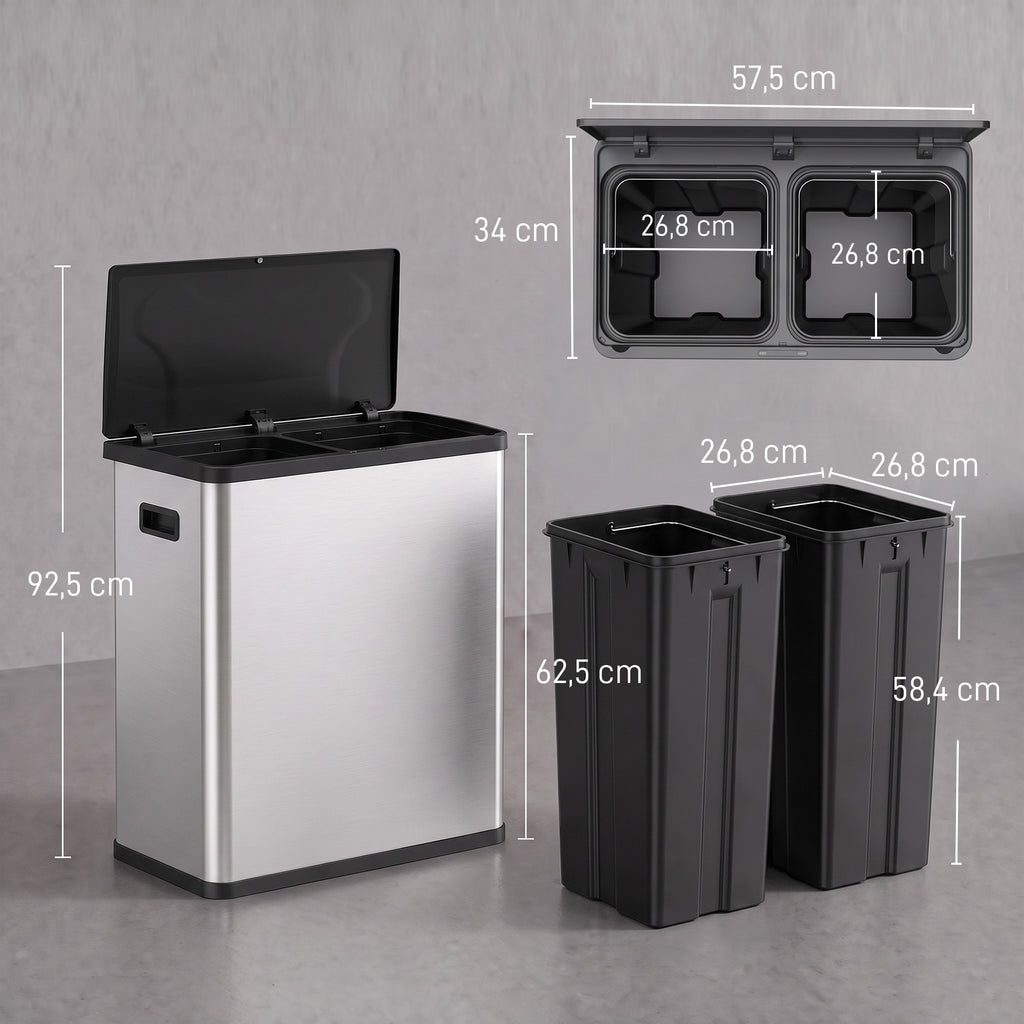 Lixeira Automática com Sensor de Movimento Infravermelho e Sistema de Separação de Lixo Tampa 60 L Prata — foto 2