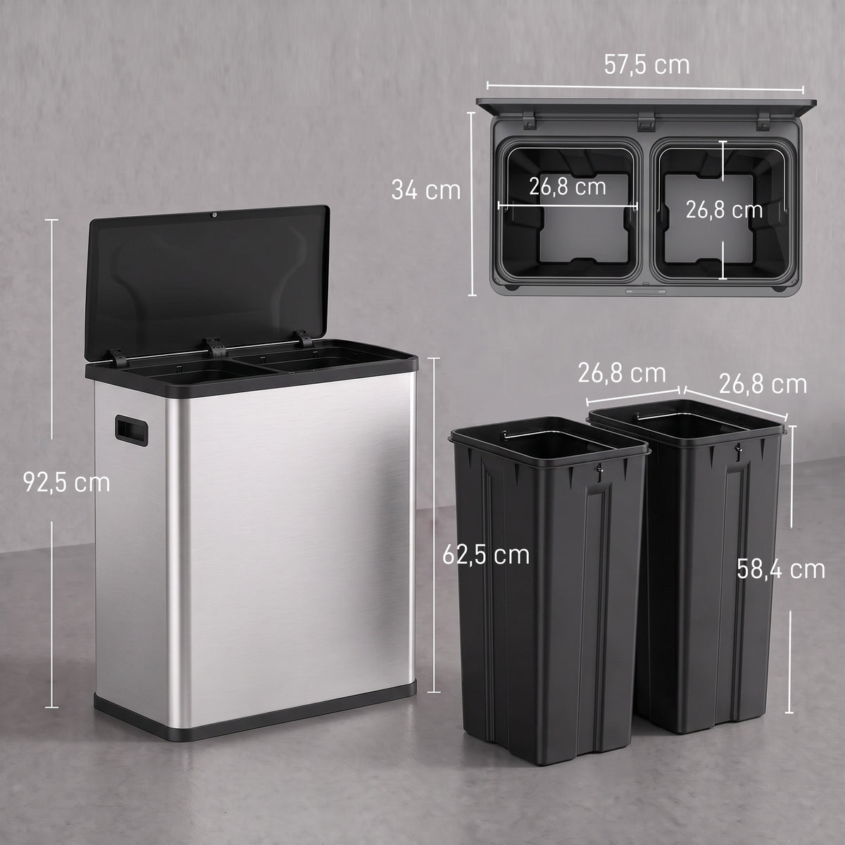 Lixeira Automática com Sensor de Movimento Infravermelho e Sistema de Separação de Lixo Tampa 60 L Prata — foto 2