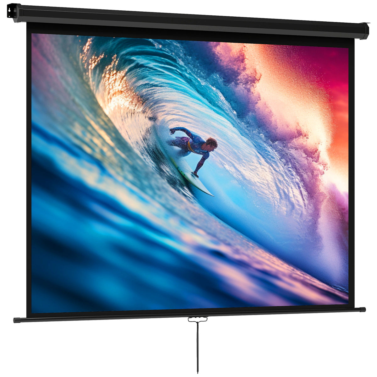 Tela de projeção de 213,36 cm, tela para projetor, 4:3 4K HD, fixação parede ou teto, 181l x 8P x 138H cm, preto — foto 1