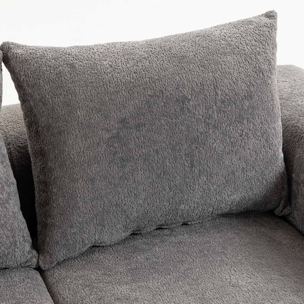 Sofá 3 Lugares em Chenille 220 cm Sofá de Sala Moderno com Assento e Apoios de Braço Largos 3 Almofadas Cinza — imagem 11