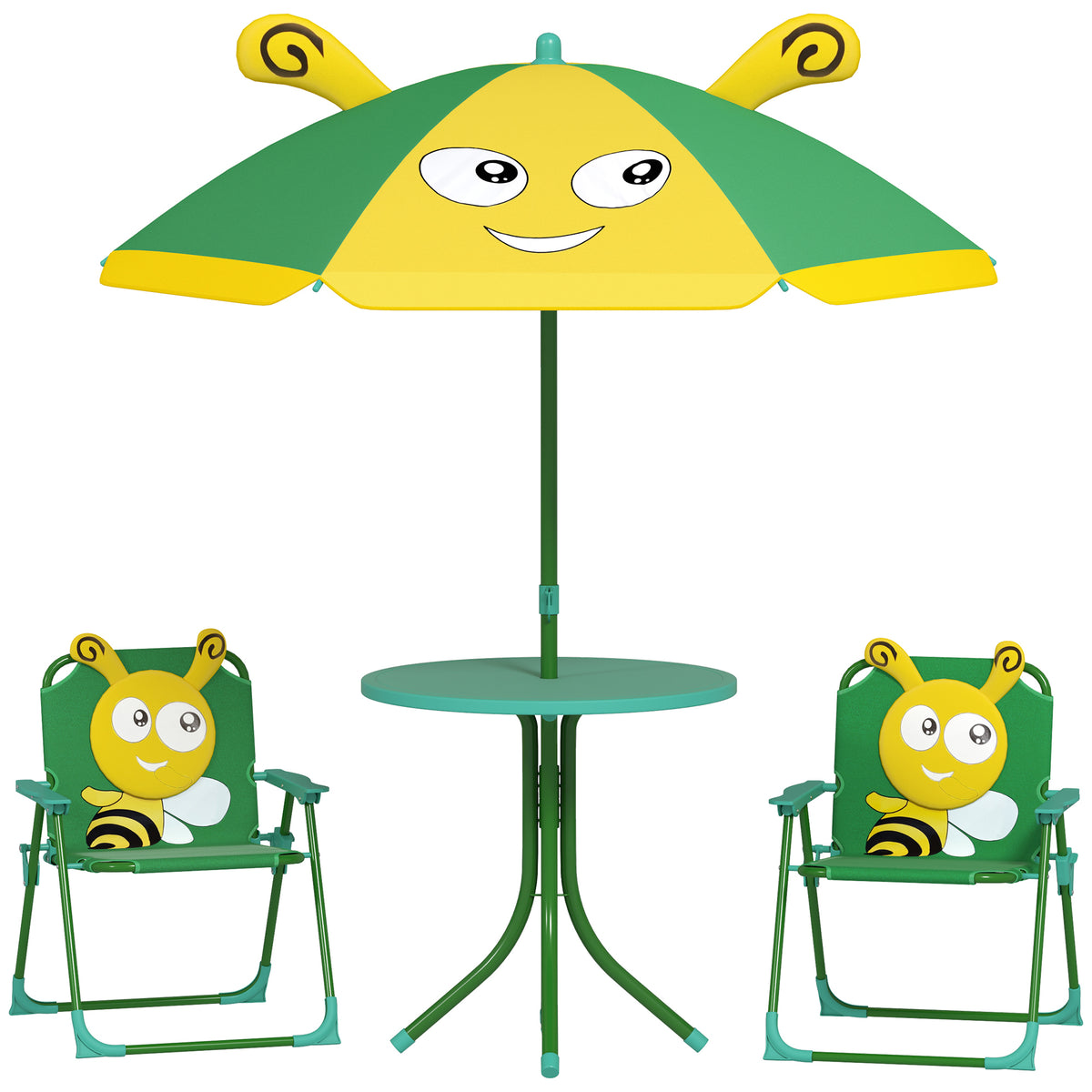 Conjunto de móveis de jardim para crianças, cadeiras, mesa, guarda-sol, design de abelha, Verde+Amarelo — foto 1