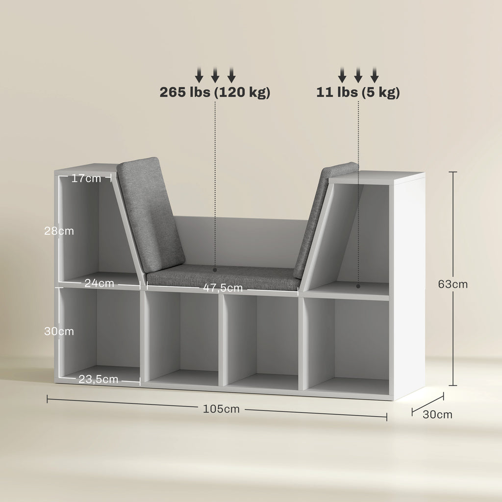 Estante com Assento 6 Compartimentos Estofada 105x30x63 cm Branco — foto 2