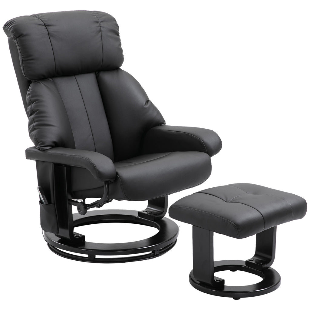 Poltrona Relax com Pufe Poltrona de TV Giratória com Função de Massagem Reclinável Poltrona de Massagem com Controle Remoto Bolso Lateral Poltrona de Couro Sintético para Sala de Estar Preto — foto 1