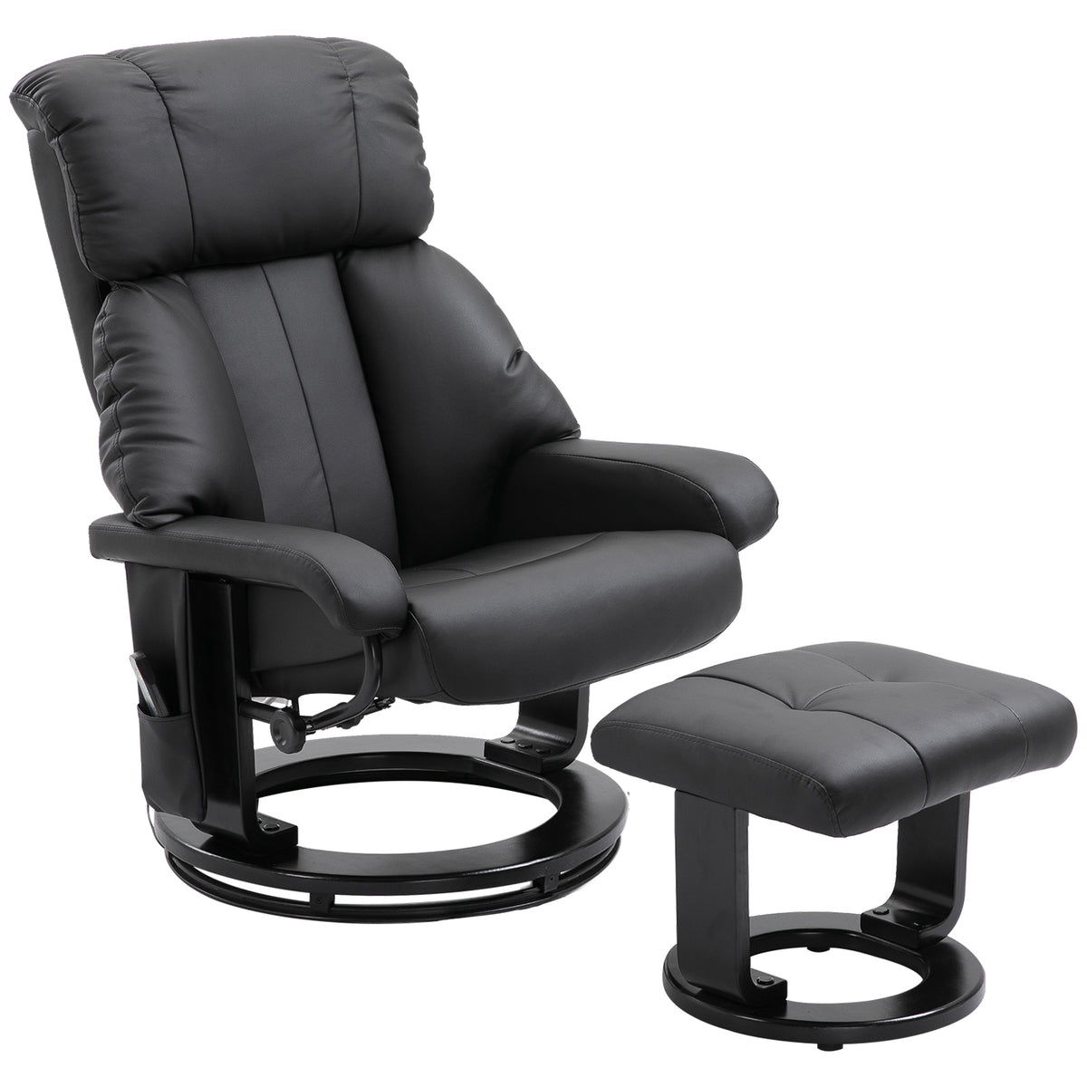 Poltrona Relax com Pufe Poltrona de TV Giratória com Função de Massagem Reclinável Poltrona de Massagem com Controle Remoto Bolso Lateral Poltrona de Couro Sintético para Sala de Estar Preto — foto 1