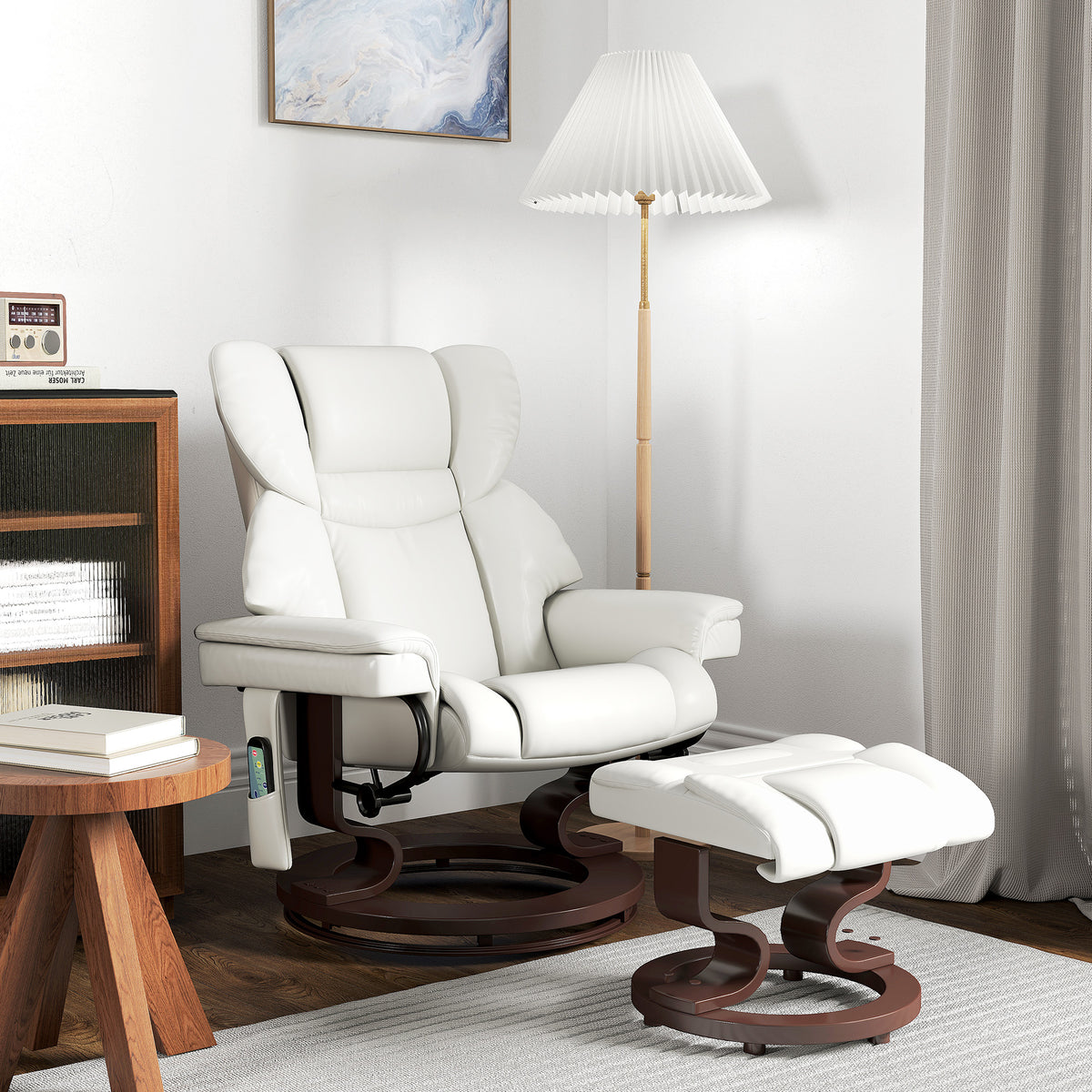 Poltrona relax com função de massagem e apoio para os pés, Poltrona reclinável, Couro sintético, 79 x 82 x 101 cm, Creme branco — imagem 6