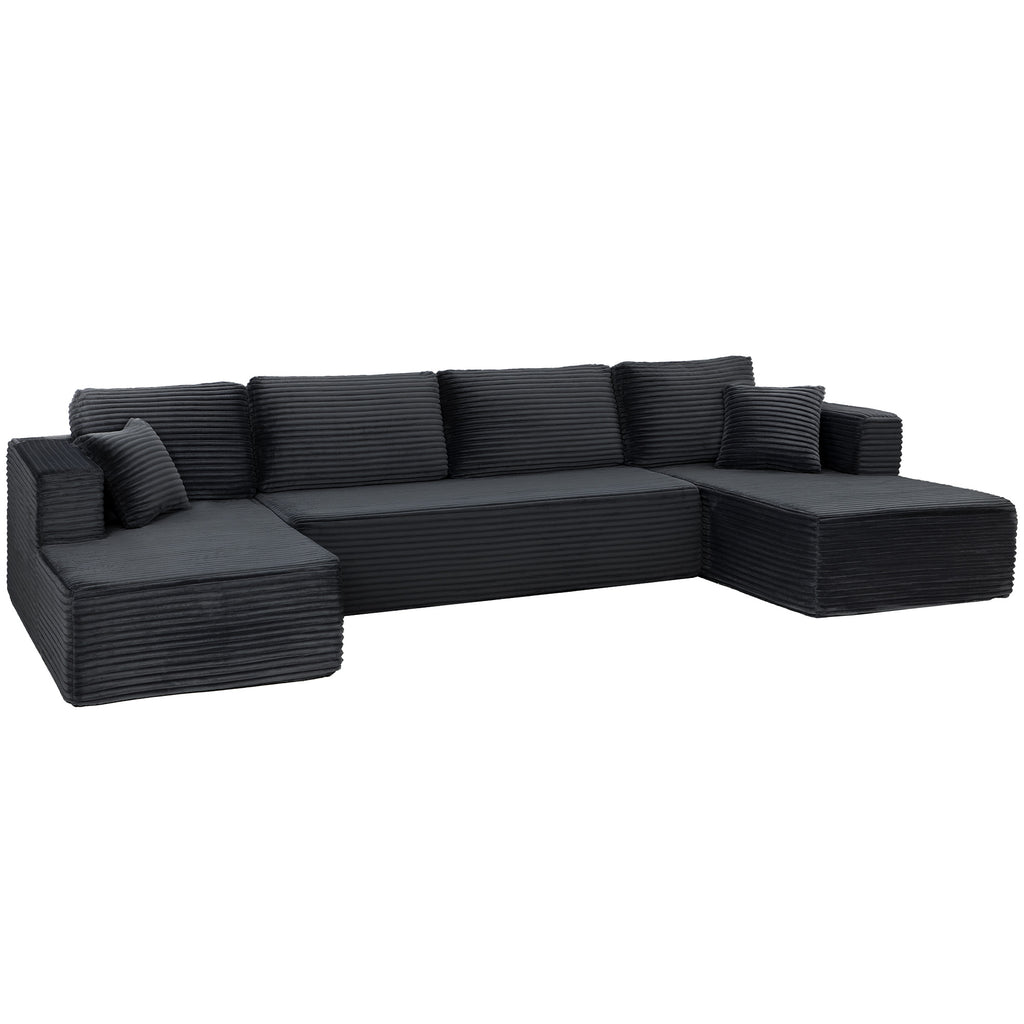 Sofá Modular em U com 2 Chaises-longues Sofá-cama em Cotelê com Espuma de Alta Densidade e Assento com Molas Cinza Escuro — foto 1
