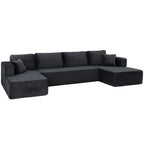 Sofá Modular em U com 2 Chaises-longues Sofá-cama em Cotelê com Espuma de Alta Densidade e Assento com Molas Cinza Escuro — foto 1