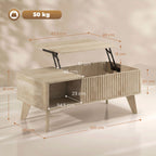 Mesa de Centro Elevável Compartimento Oculto 2 Prateleiras Abertas Bordas Arredondadas Estilo Meados do Séc. 100x48x41 cm Carvalho — foto 2