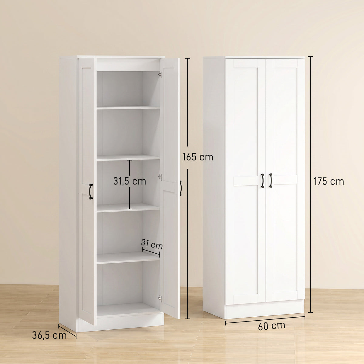 Armário de Despensa 175 cm com Espaço de Armazenamento Armário de Cozinha com Portas Fechamento Suave e Prateleiras Ajustáveis Branco — foto 2