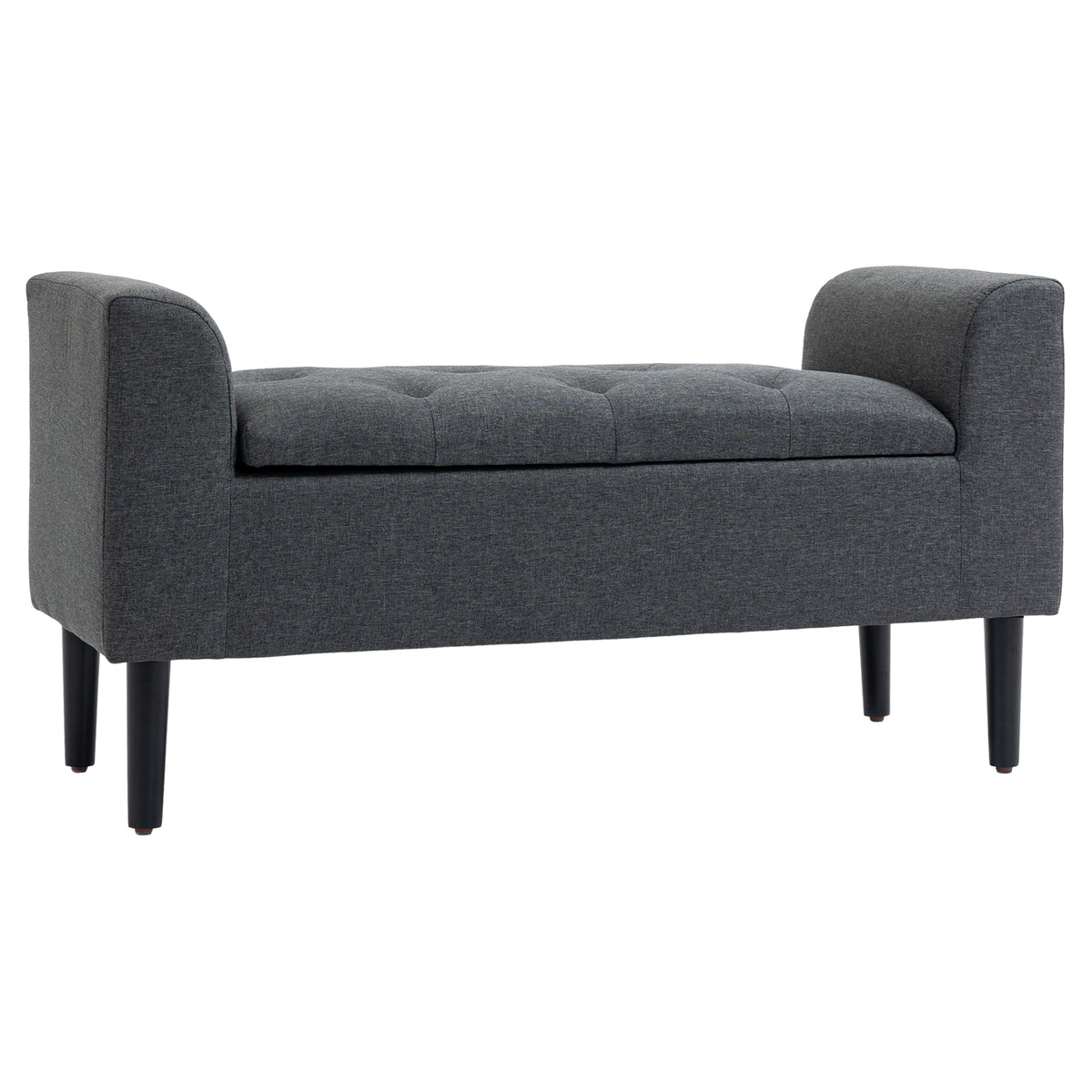 Banco com arrumação, banco estofado com aspecto de linho, pernas de madeira, banco suportando até 130 kg, para sala de estar quarto entrada, 116 x 44 x 58 cm Cinza escuro — foto 1