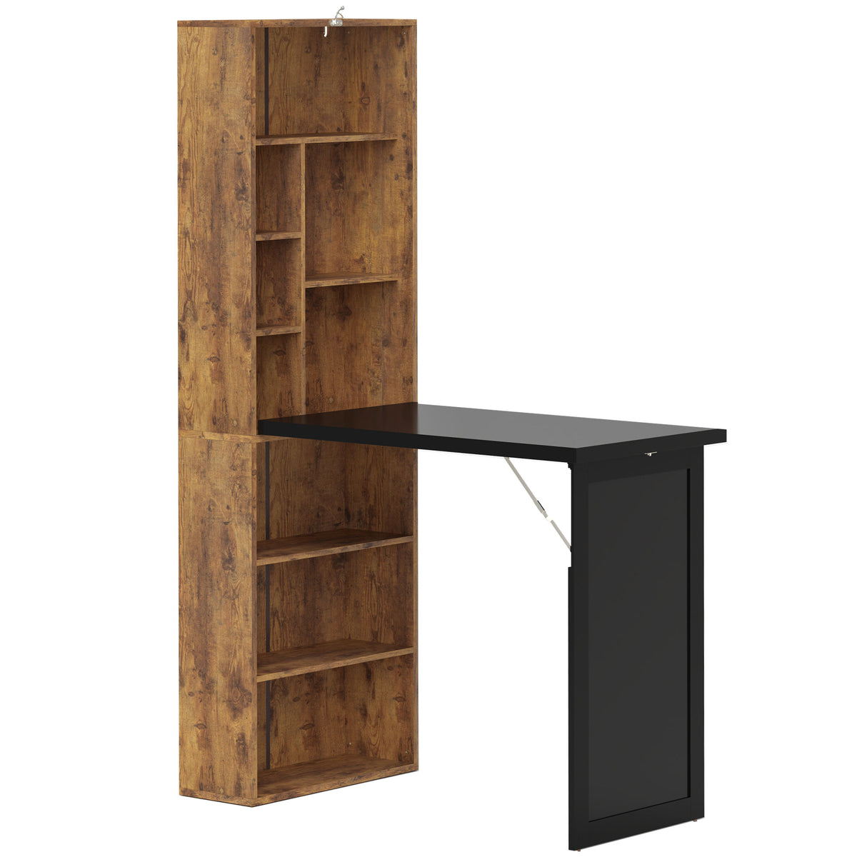 Secretária de Computador Dobrável com Estante Estação de Trabalho Quadro Negro e Prateleira Ajustável 98x51x153cm Marrom — foto 1