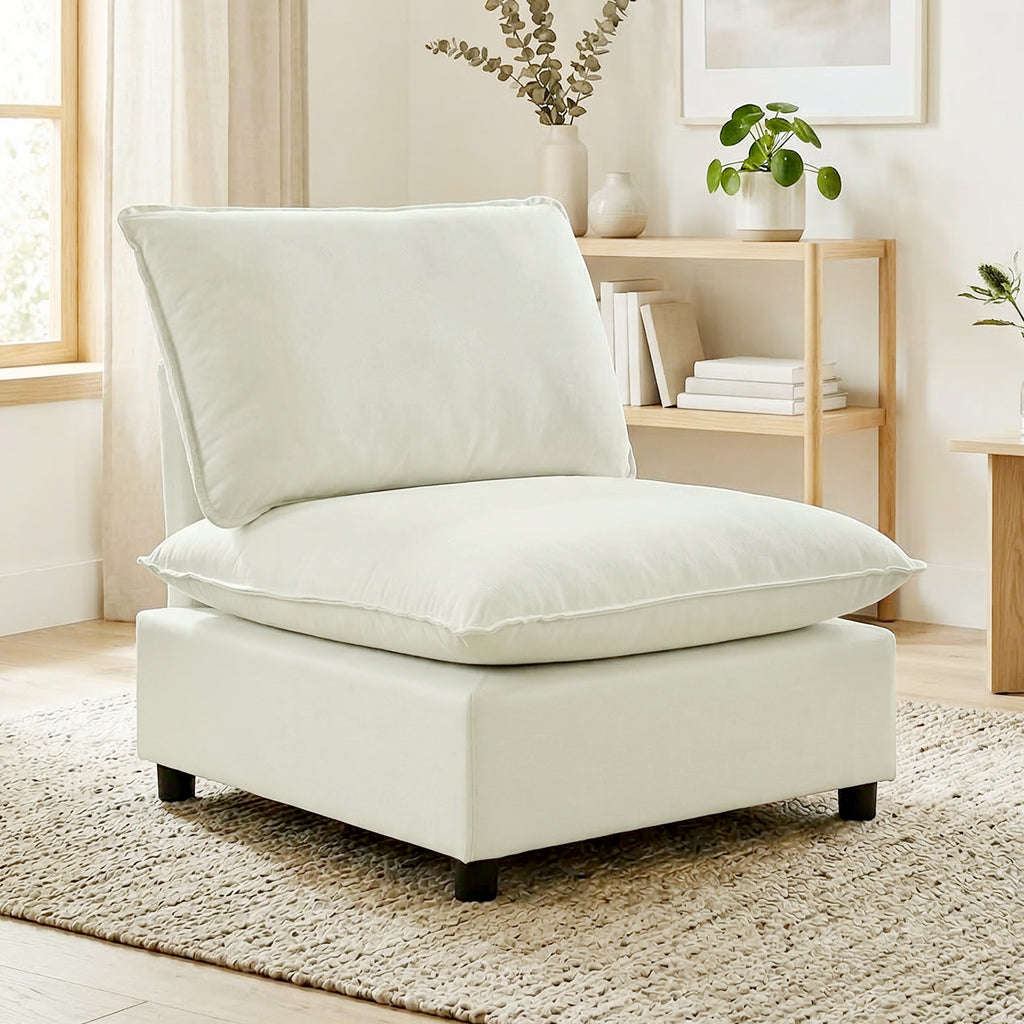 Poltrona de Sala sofá 1 Lugar Moderno sem Apoios de Braço com Assento Largo Almofadas Espessas 146x85x78 cm Creme — imagem 5