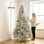 Árvore de Natal Flocada 210cm com 450 LEDs Branco Quente Timer Controle Remoto 8 Modos 1080 Pontas Retardantes de Chama — foto 2