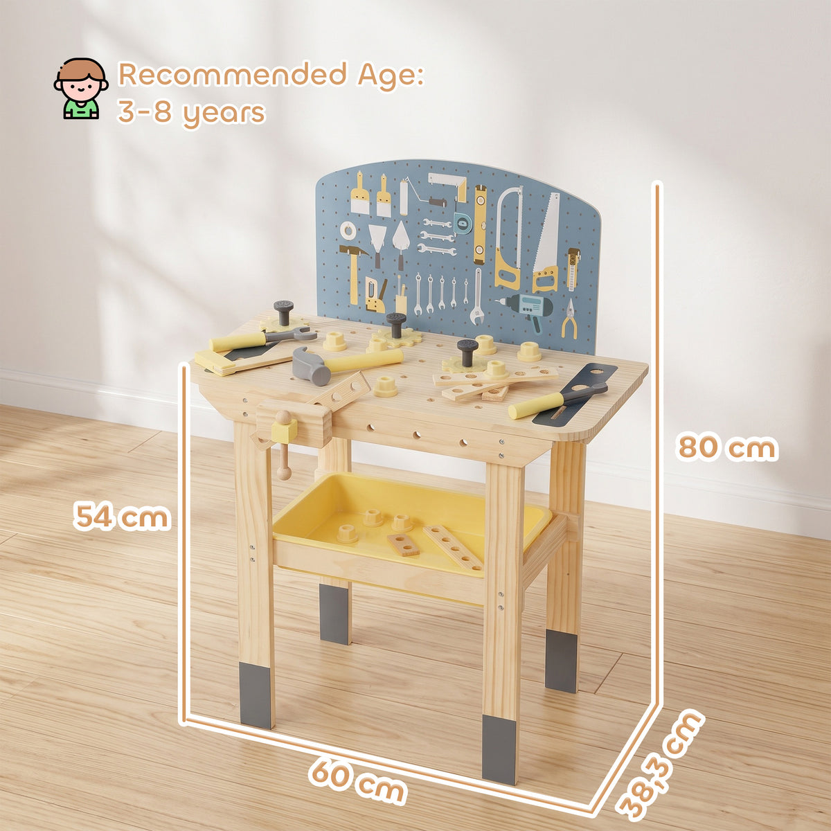 Bancada de Ferramentas Infantil em Madeira com 28 Acessórios, Brinquedo de Construção, Natural, 3-8 Anos — foto 2