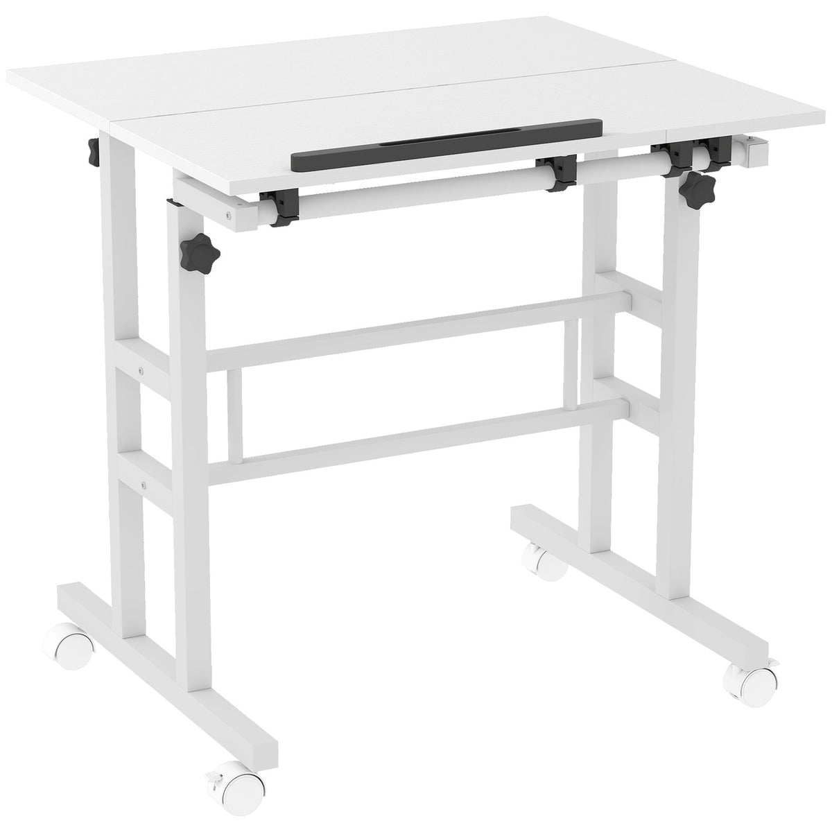 Secretária Ajustável Sentar/De Pé Secretária Regulável em Altura 70x60 cm com Rodízios e Tampo Inclinável 70x60x70,5-120 cm Branco — foto 1