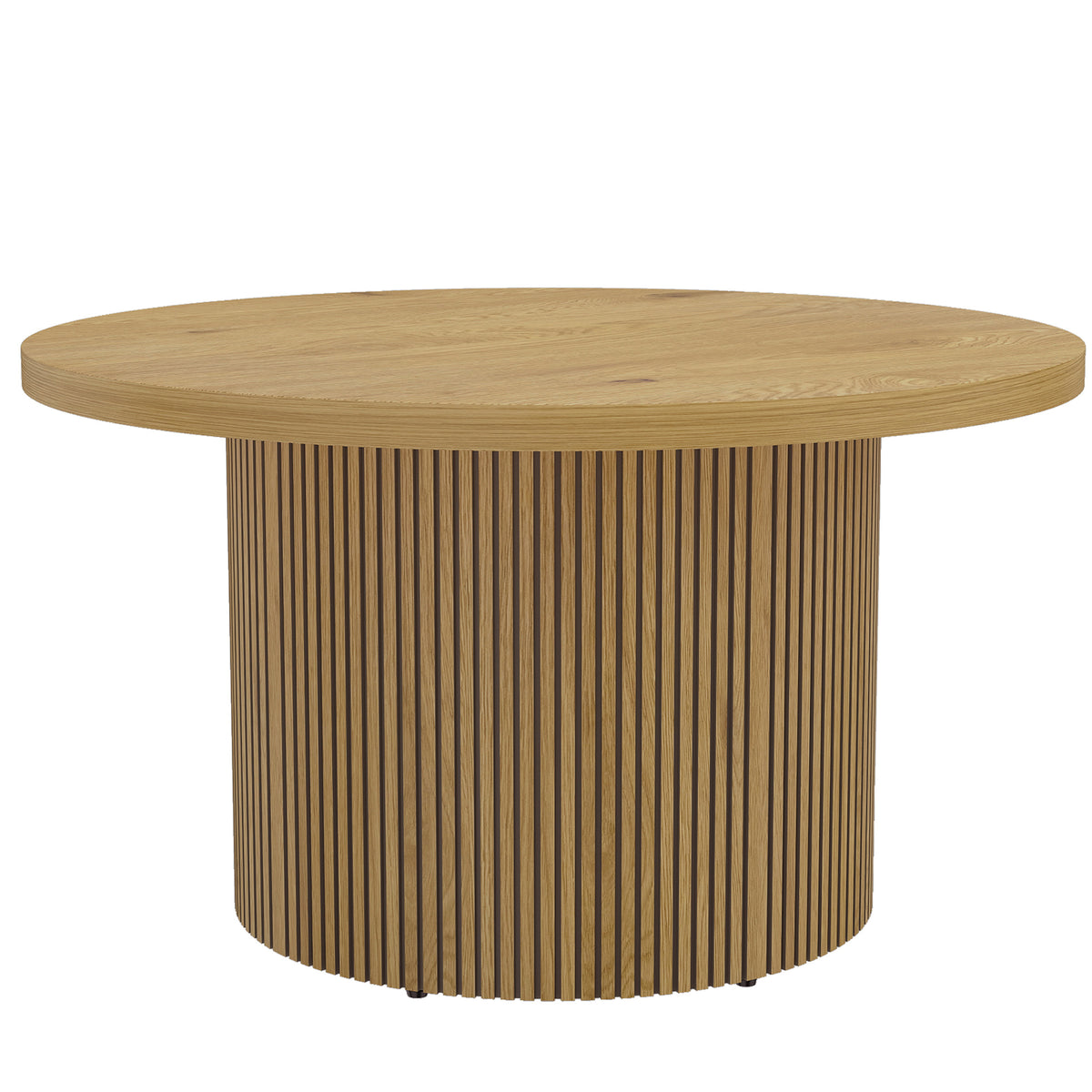 Mesa de Centro Redonda em Madeira Mesa de Sala com Pé Canelado Estilo Moderno Efeito Madeira Natural — foto 1