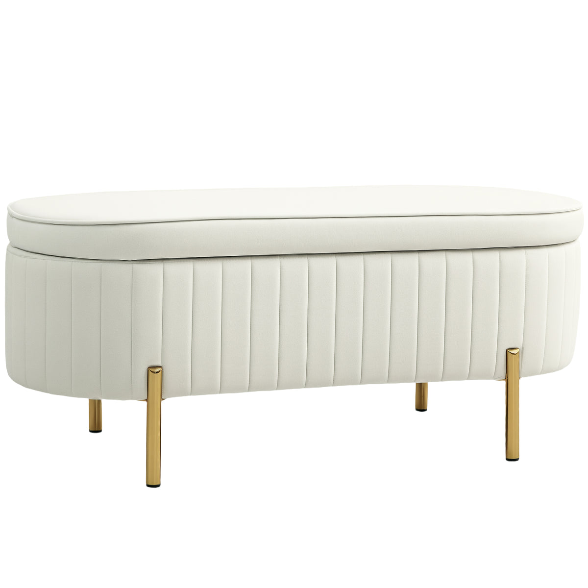 Banco para Pé de Cama em Veludo com Arrumação e Pés Dourados, 108x44x43,5 cm, Creme — foto 1