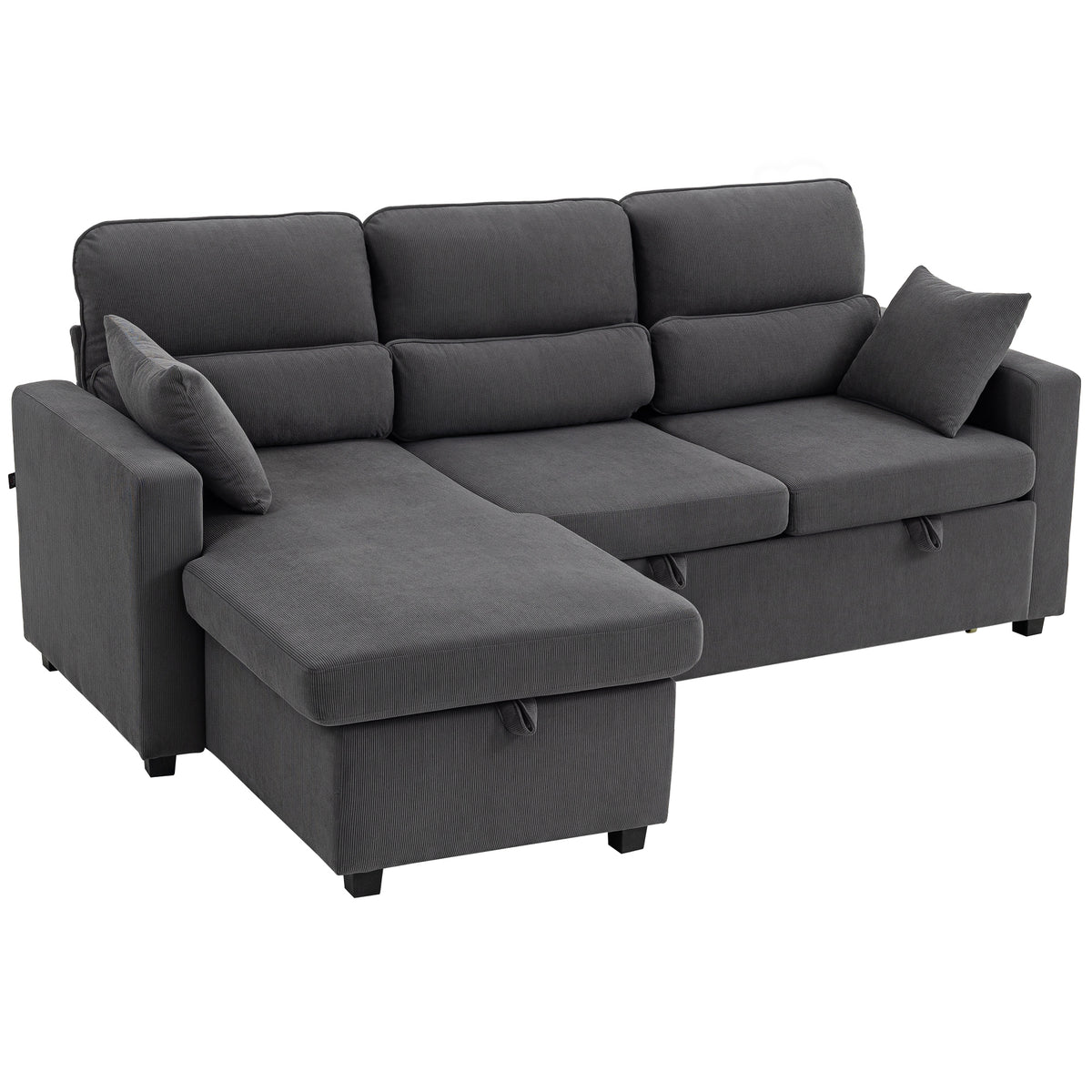 Sofá-cama Ajustável, Sofá de Hóspedes em L com Função Cama, Baú, Almofadas, para Sala de Estar, Quarto de Hóspedes, Cinza Escuro — foto 1