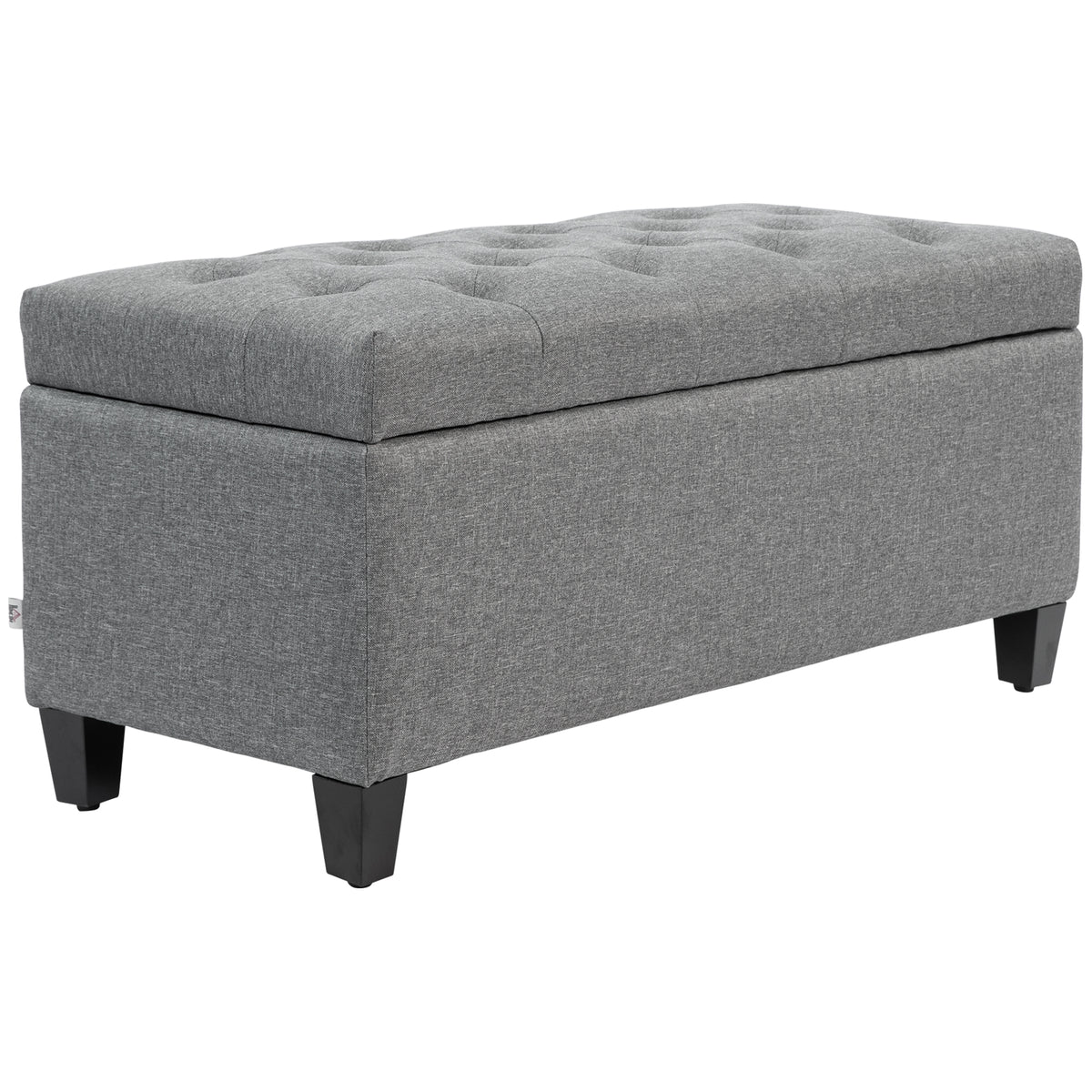 Banco Banco Estofado com Armazenamento Poliéster Semelhante a Linho Madeira de Borracha 100x40x44 cm Cinza Claro — foto 1