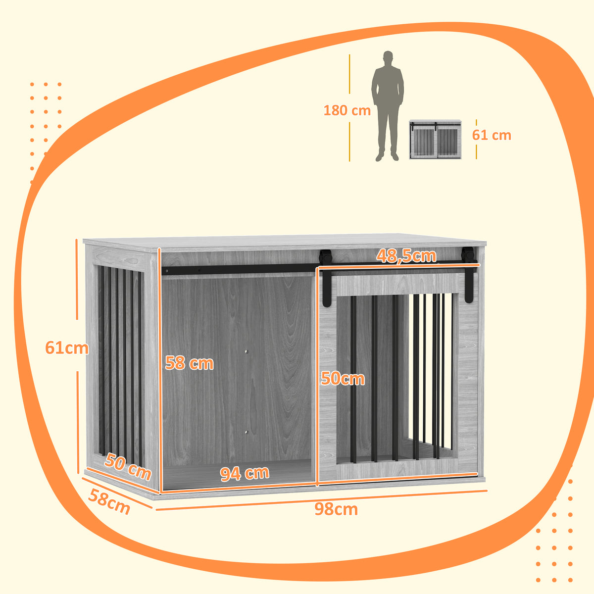 Caixa de Cachorro com Porta de Correr Ventilação Aglomerado de Madeira e Aço 98x58x61 cm Cinza — foto 2