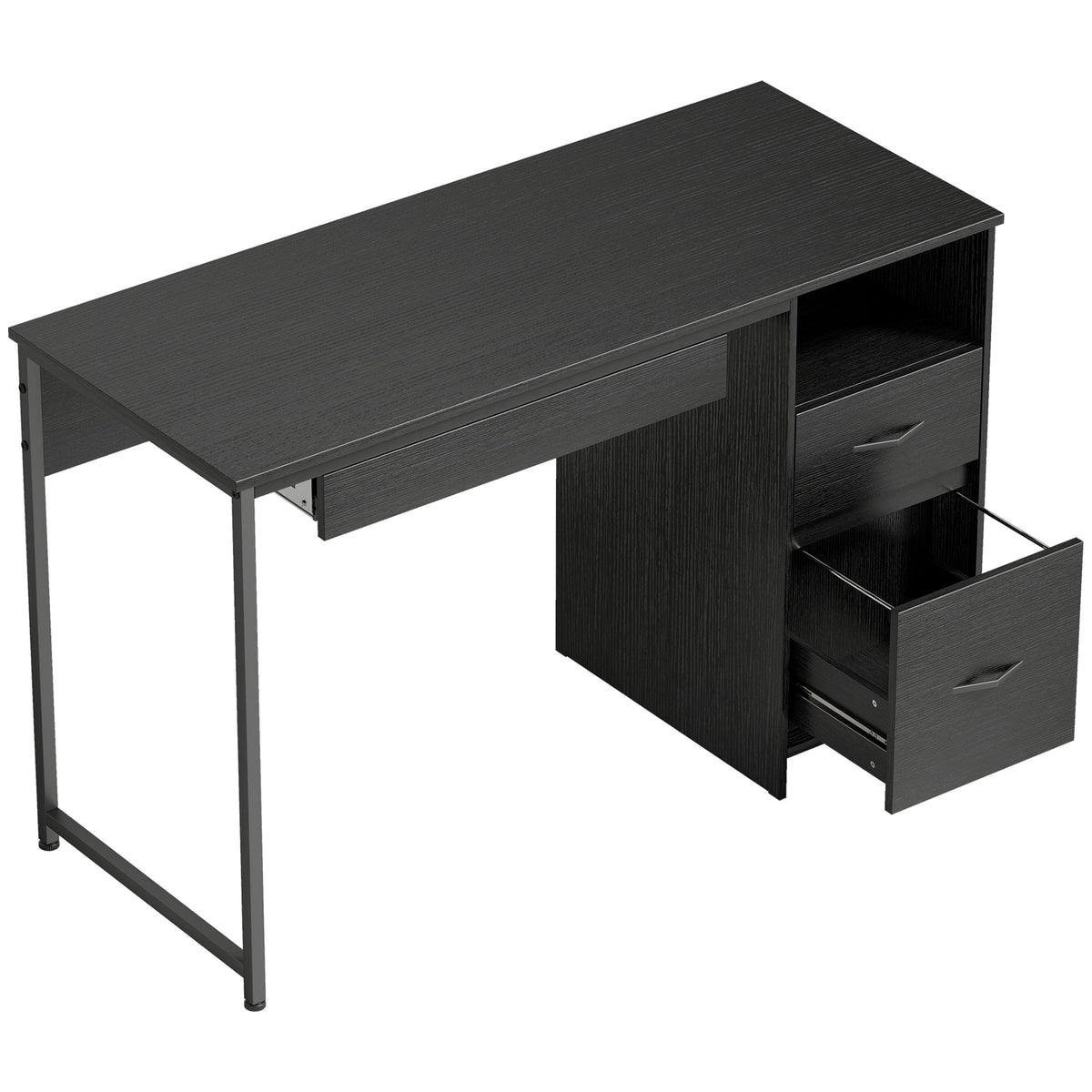 Secretária Compacta 120x52,3 cm Secretária de Escritório com Bandeja para Teclado Compartimento Aberto e Gavetas para Documentos Formato A4 Letter Legal Mesa de computador para Casa Estúdio Escritório Preto — foto 1