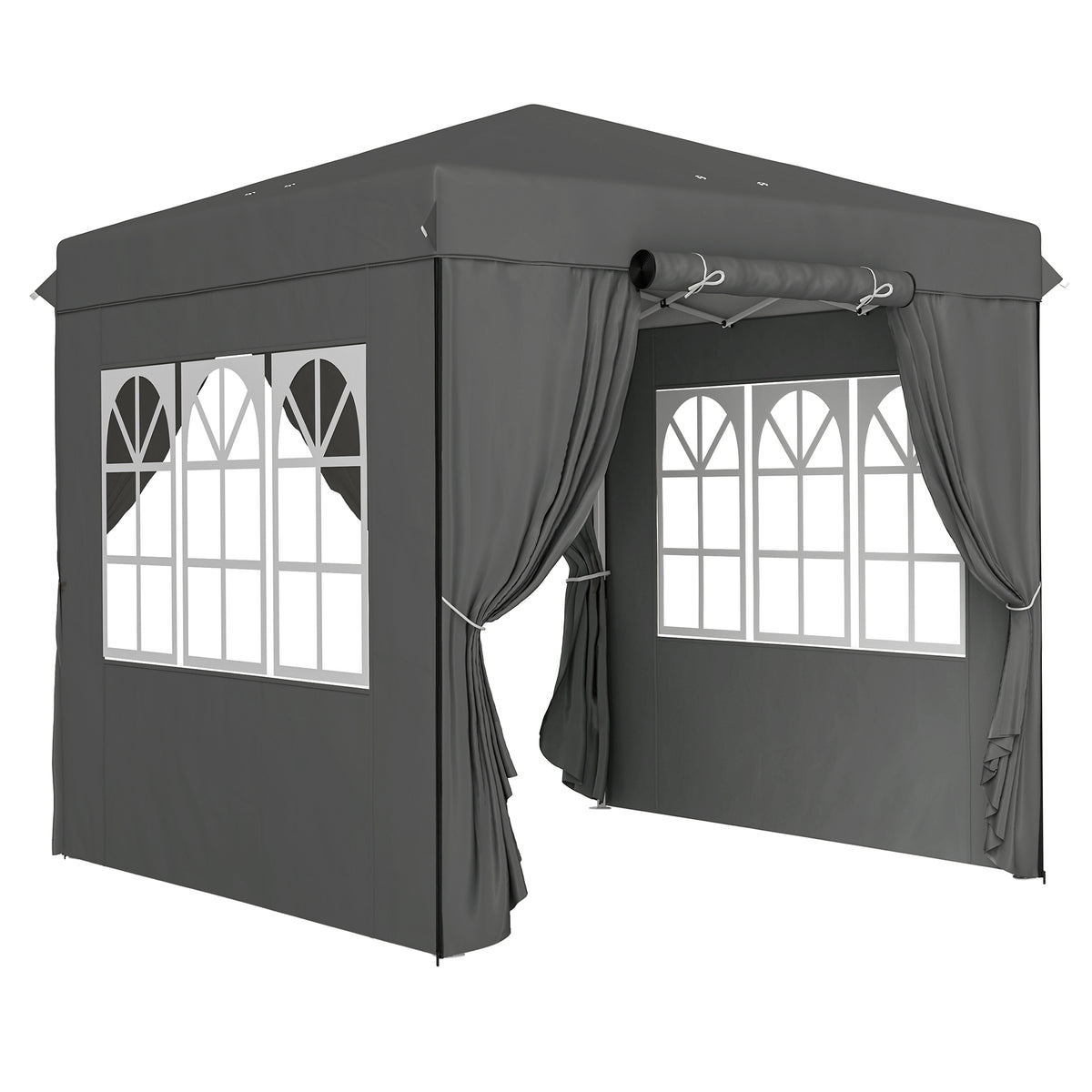 2,5 x 2,5 m Pavilhão pop-up com paredes laterais e bolsa de transporte, UPF50+ tenda de jardim com altura ajustável, Cinzento escuro — foto 1