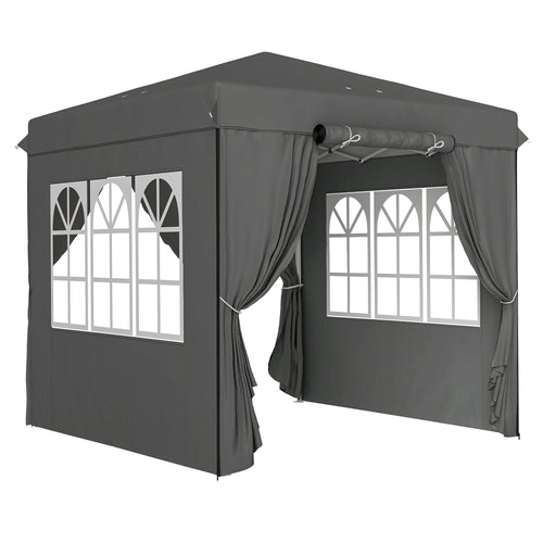 2,5 x 2,5 m Pavilhão pop-up com paredes laterais e bolsa de transporte, UPF50+ tenda de jardim com altura ajustável, Cinzento escuro — foto 1