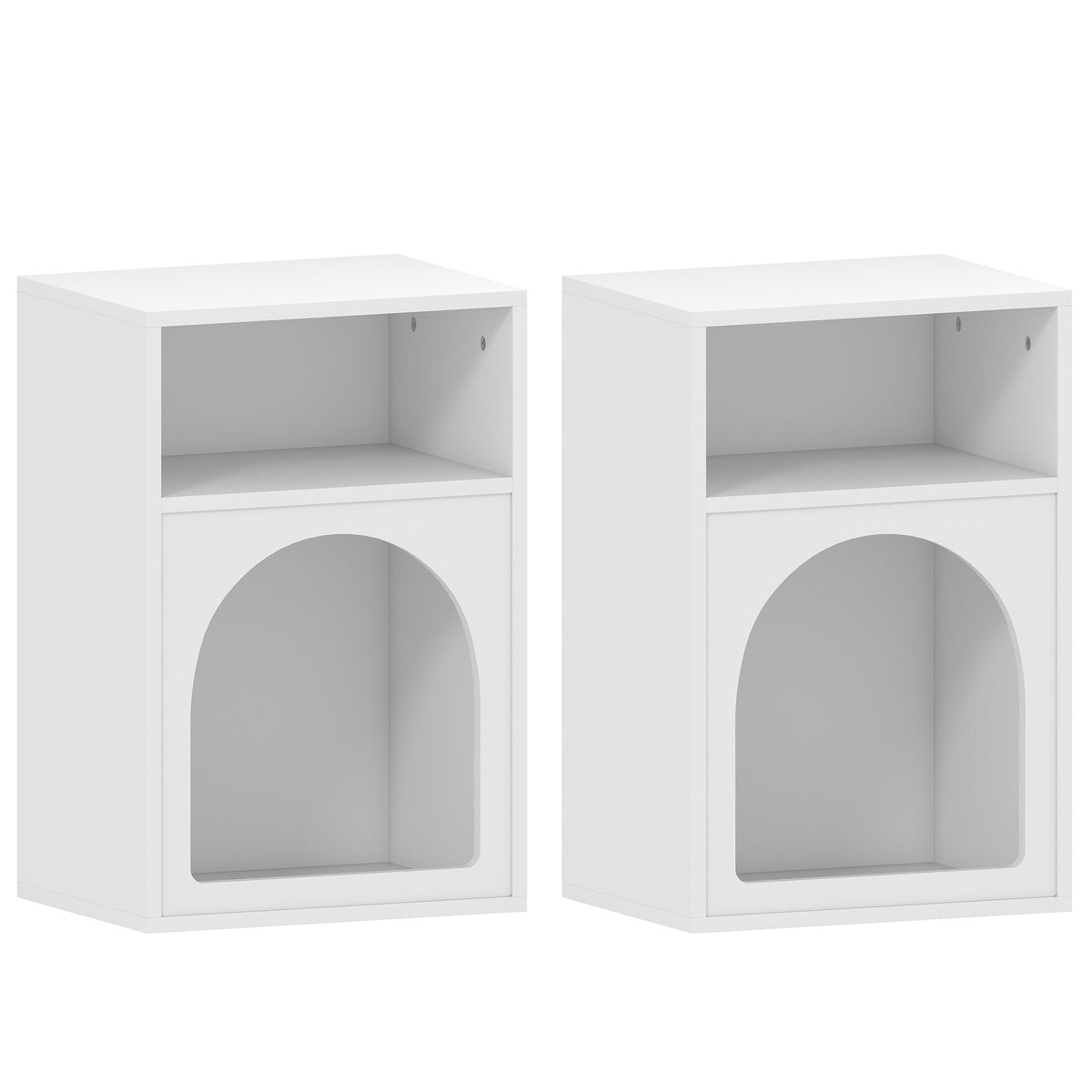 Mesa de Cabeceira Estreita com 2 Compartimentos Abertos, Design em Arco, 40x30x60 cm, Branco — foto 1