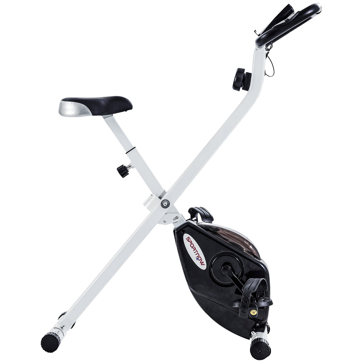 Bicicleta Estática Dobrável Silenciosa com 8 Níveis de Resistência, Monitor LCD, Assento Ajustável e Rodas, Branca — foto 1