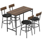 Conjunto de Mesa Alta de Bar com 4 Bancos, Assentos em PU com Encosto e Apoio para os Pés, Castanho — foto 1