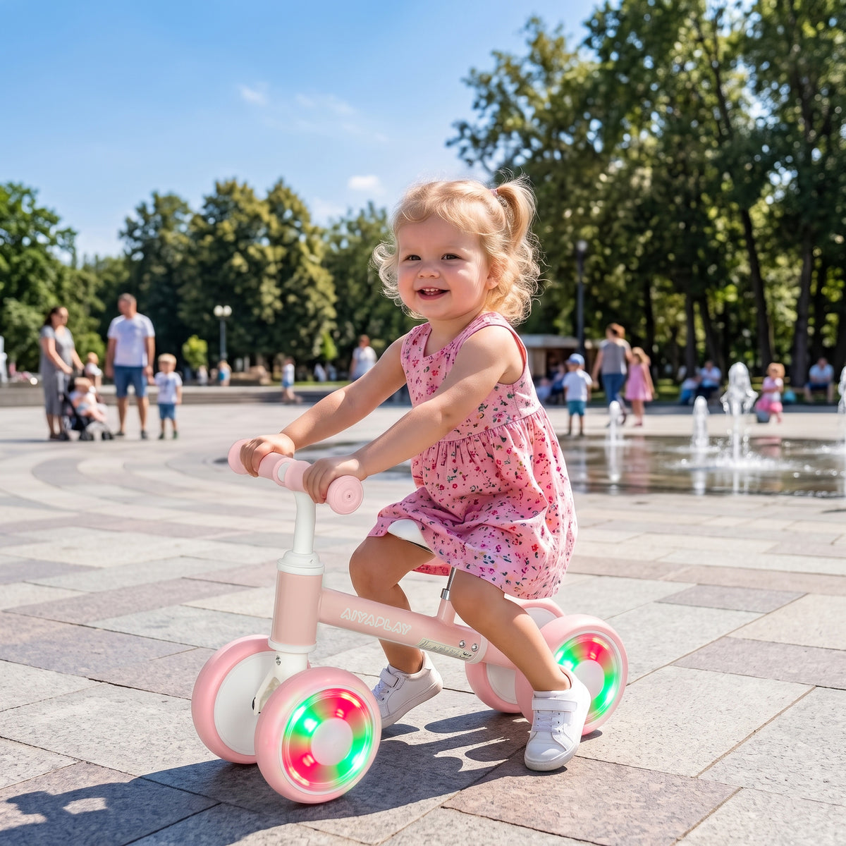 Bicicleta sem Pedais com Limite de Direção de 135°, Assento Ajustável, 4 Rodas EVA com Luzes, para Crianças de 1 a 2 Anos, Cor-de-Rosa — imagem 3