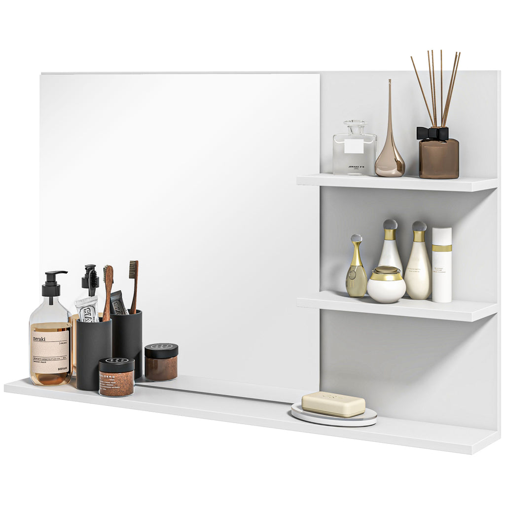 Espelho de Casa de Banho de Parede com 2 Prateleiras Laterais e Prateleira Inferior 75x10x48 cm Branco — imagem 12