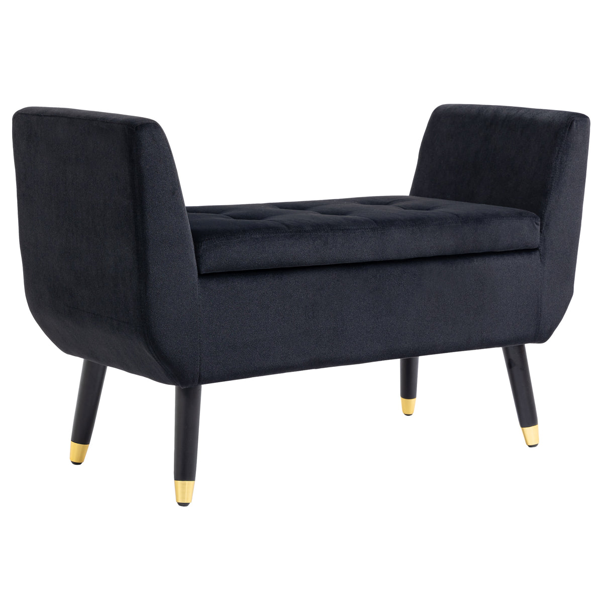 Banco com Armazenamento com Apoios de Braço, Banco Estofado com Acabamento a Veludo, Baú com Pés de Madeira, Banco-Baú para Sala de Estar Quarto Corredor 107 x 42 x 65 cm, Preto — foto 1