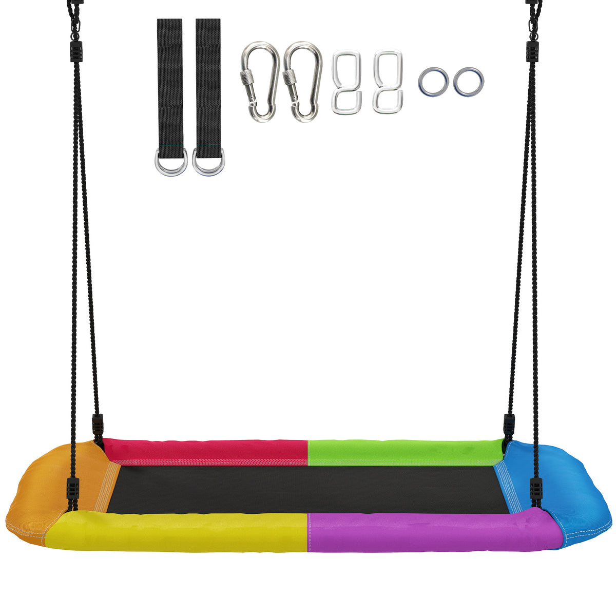 Balanço Ninho Ajustável Balanço Suspenso até 300 kg com Cordas Ajustáveis para 3-8 anos 148x77x180 cm Multicolorido — foto 1