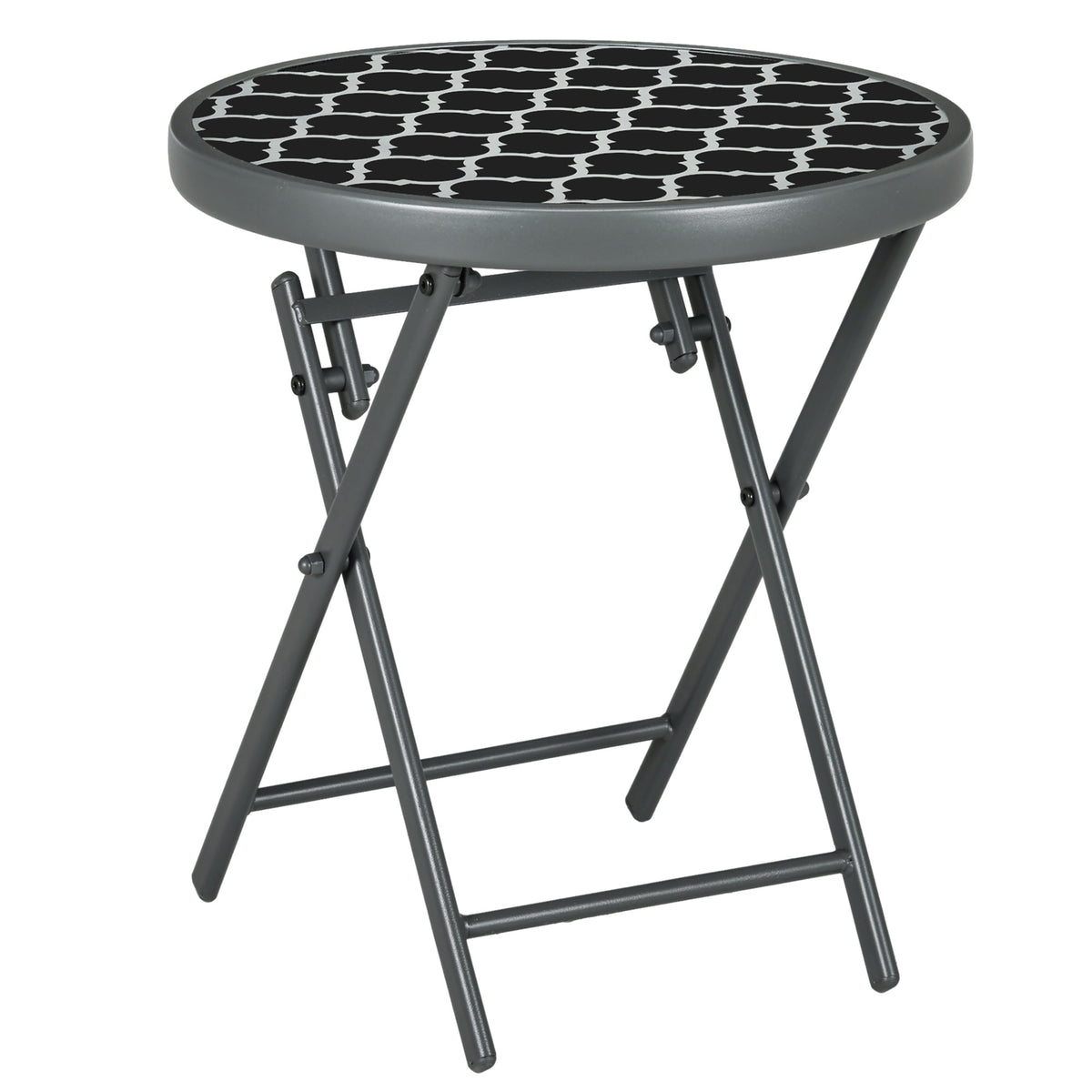Mesa baixa dobrável mesa de apoio dobrável tampo em vidro temperado com motivos preto e branco em metal Ø 45 x 50 cm preto — foto 1