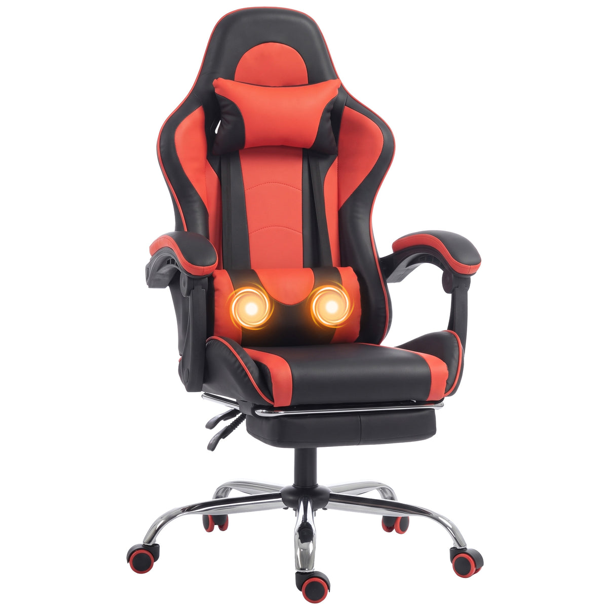 Cadeira Gamer Ergonômica Massageadora com Almofada Lombar Ajustável, Couro Sintético, Apoio para Pés, Vermelha — foto 1