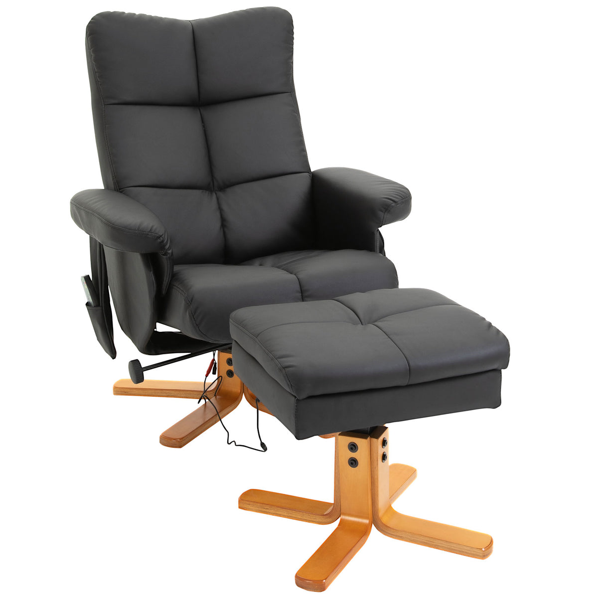 Poltrona de massagem com puff, Poltrona relax reclinável 145° com função de massagem, Espaço de arrumação, Couro sintético, 80 x 86 x 99 cm, Preto — foto 1