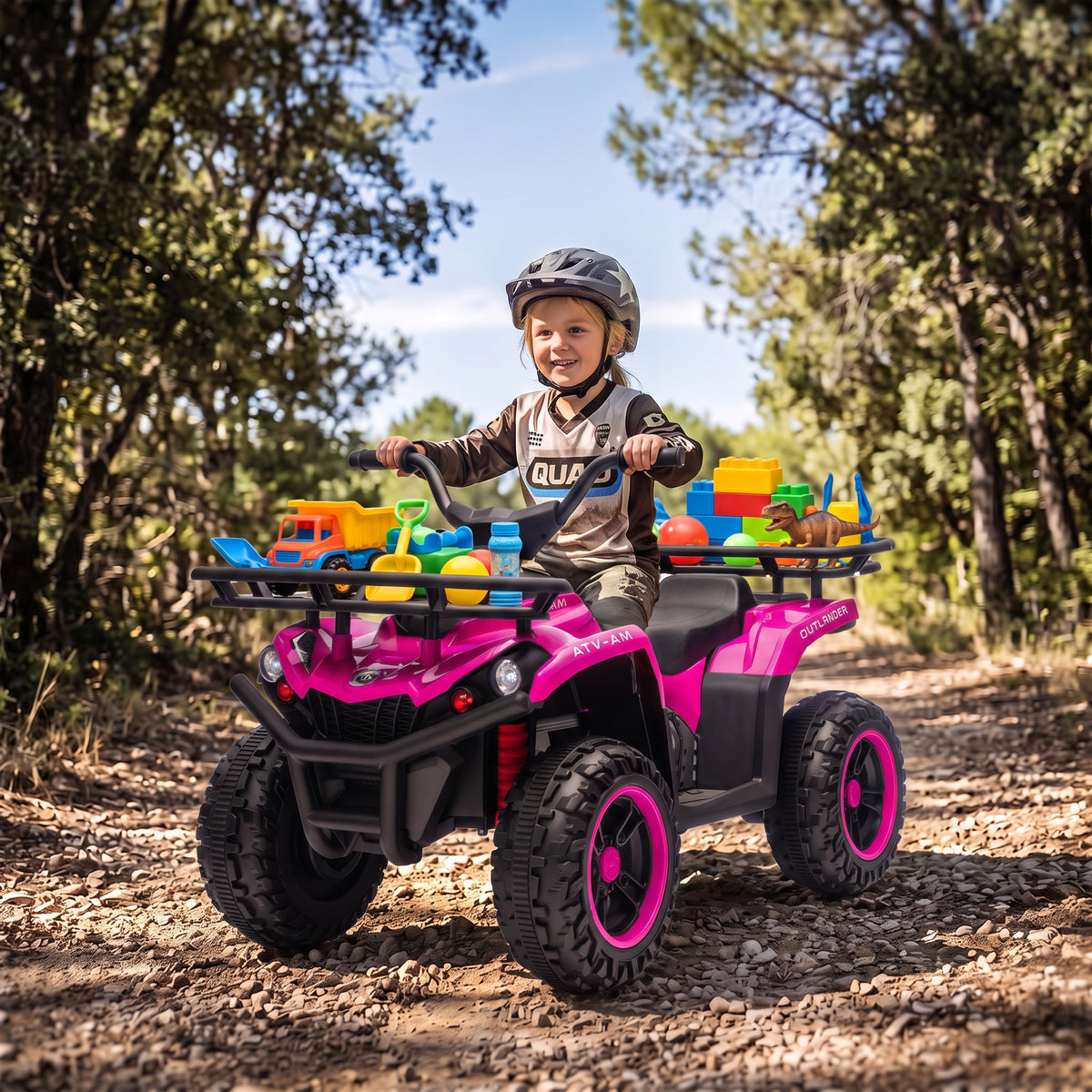 Quad Elétrico Infantil 12V com 2 Motores, Bateria de Lítio, 2 Cestos e MP3, Rosa, 3-8 Anos — imagem 3