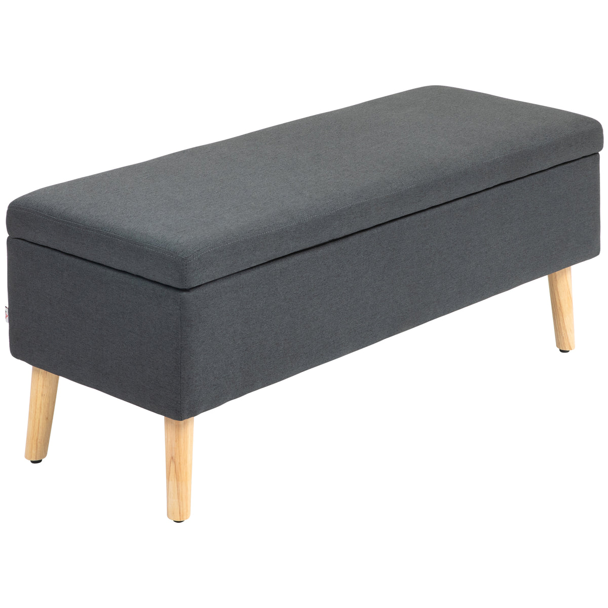 Banco estofado com arrumação, banco-cama com aparência de linho, madeira de seringueira, 110 x 39 x 45 cm, Cinza escuro — foto 1